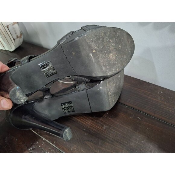 Moda Spana Black Leather Strappy Peep Toe Heels/Pre-owned, Sz. 9M - Picture 7 of 9